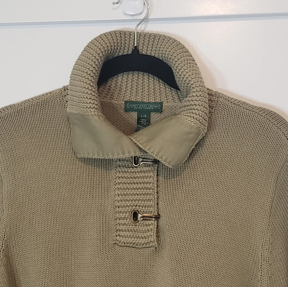 Lauren Ralph Lauren Knit Pullover Sweater Double Metal Clasps Olive Green Size L - Picture 8 of 13